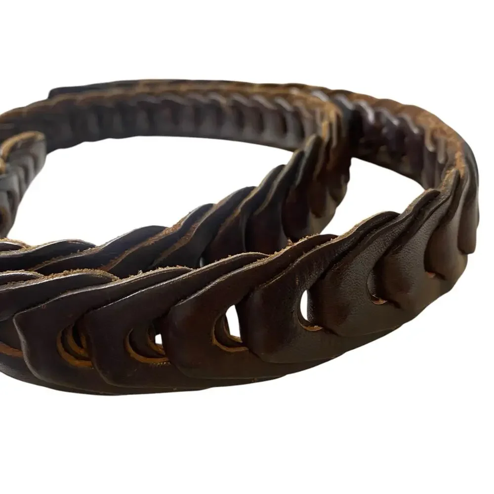 Men's Vintage Dark Brown Woven Leather Belt with silver buckle Size 42